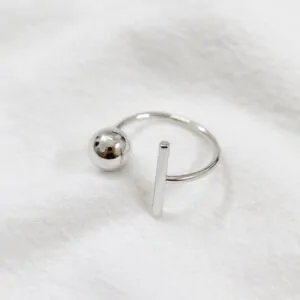 Round Ball Rectangle 925 Sterling Silver Adjustable Ring