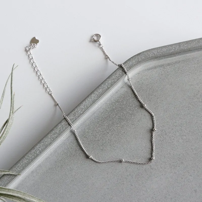 Mini Beads Curb Chain 925 Sterling Silver Anklet - Image 2