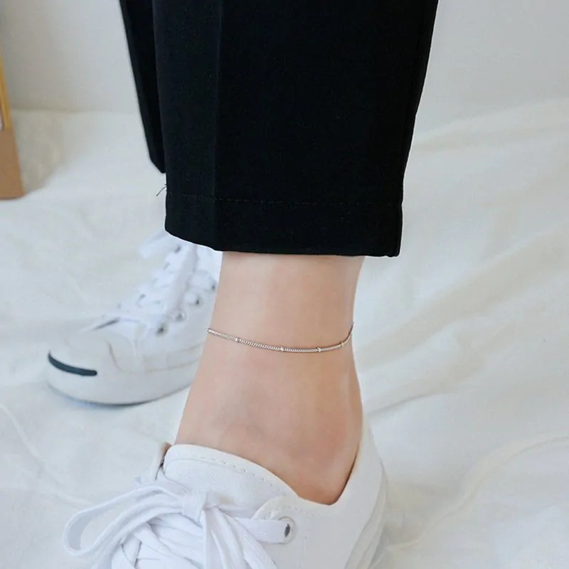 Mini Beads Curb Chain 925 Sterling Silver Anklet - Image 5