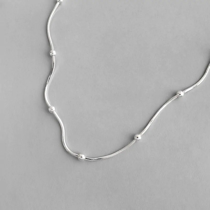 Minimalist Snake Chain Beads 925 Sterling Silver Necklace - Image 2