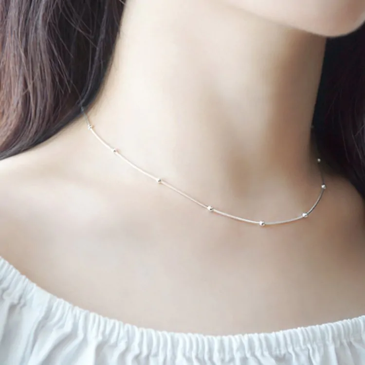 Minimalist Snake Chain Beads 925 Sterling Silver Necklace - Image 3