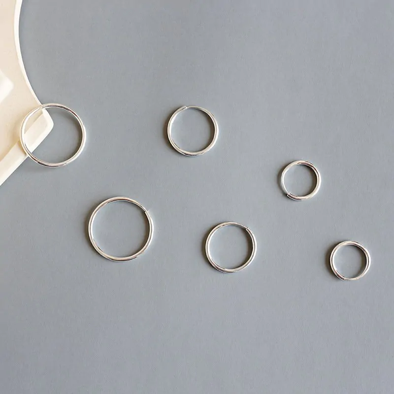 Minimalist Round Circles Simple 925 Sterling Silver Huggie Hoop Earrings - Image 2