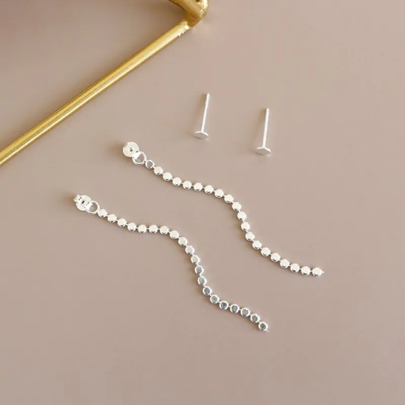 Elegant Flat Beads 925 Sterling Silver Dangling Earrings - Image 2