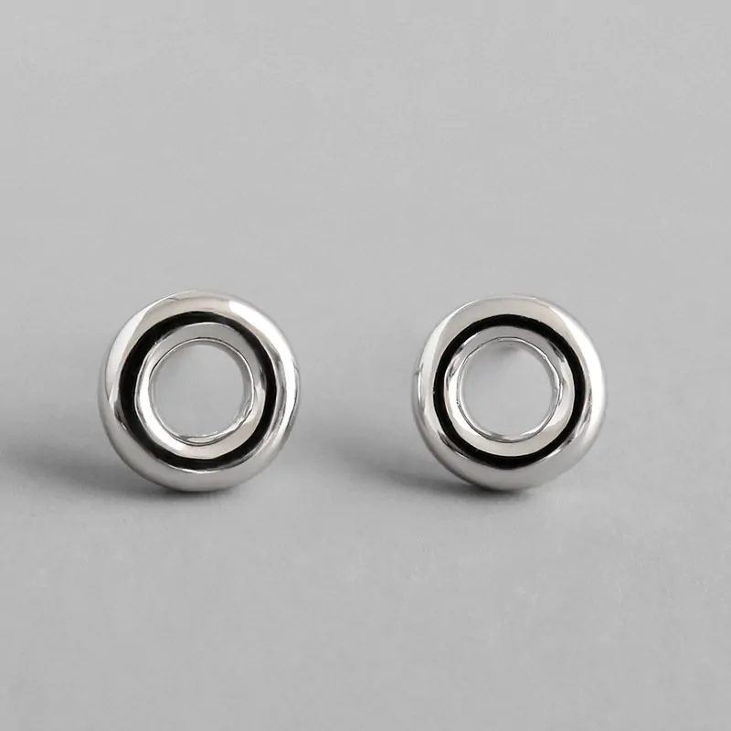 Doughnut Geometric 925 Sterling Silver Stud Earrings - Image 5