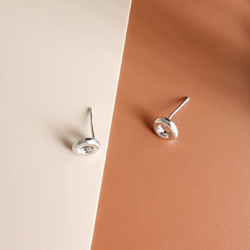 Doughnut Geometric 925 Sterling Silver Stud Earrings - Image 2