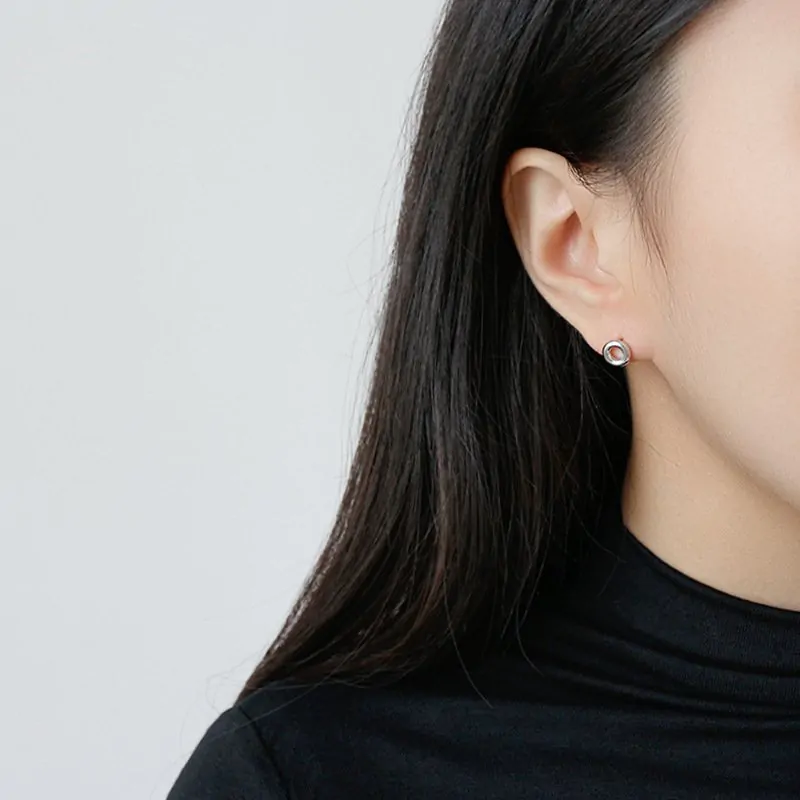 Doughnut Geometric 925 Sterling Silver Stud Earrings - Image 4