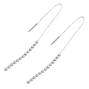 Elegant Flat Beads Tassels 925 Sterling Silver Thread Dangling Earrings
