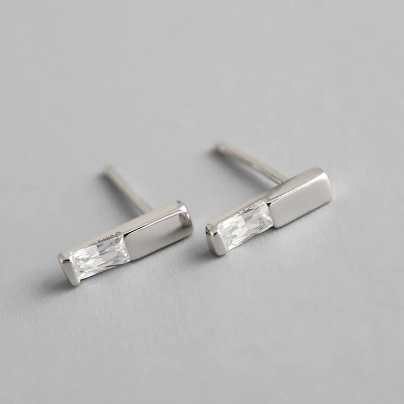 Geometric CZ Strip 925 Sterling Silver Stud Earrings - Image 5