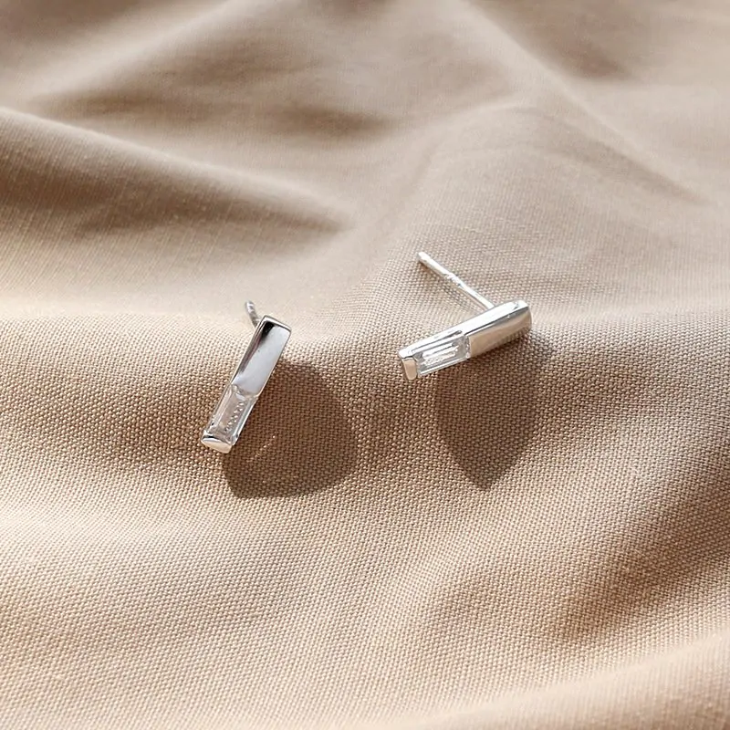 Geometric CZ Strip 925 Sterling Silver Stud Earrings - Image 2