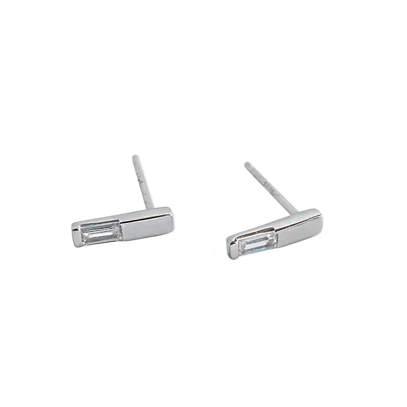 Geometric CZ Strip 925 Sterling Silver Stud Earrings