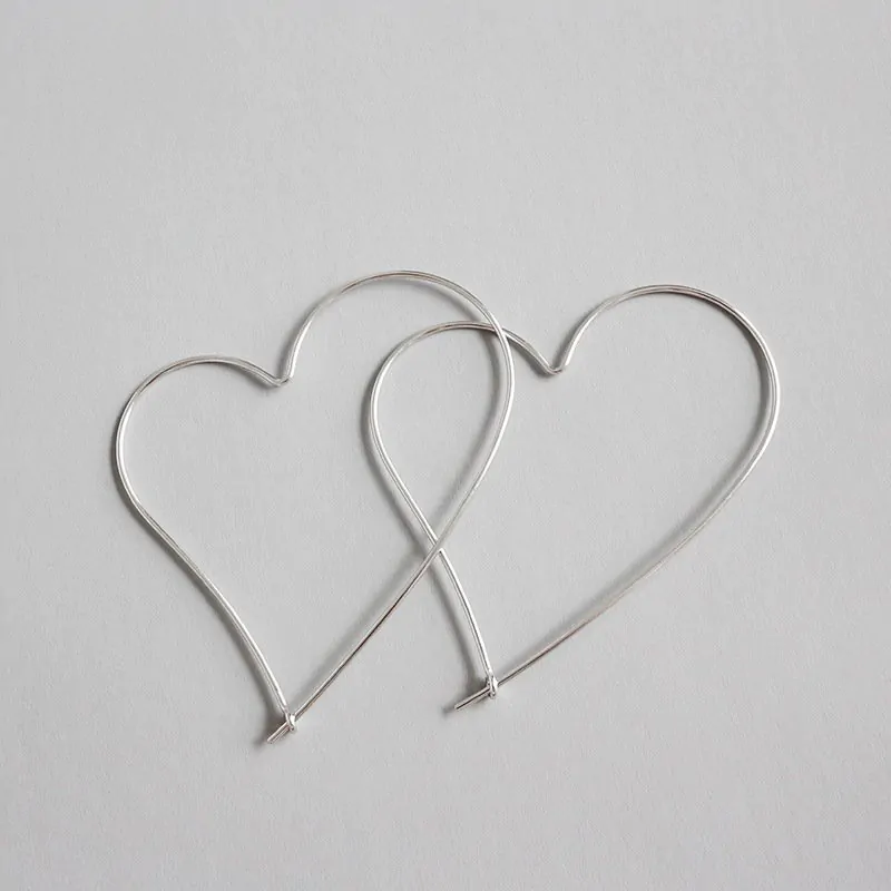 Hollow Big Heart 925 Sterling Silver Hoop Earrings - Image 5
