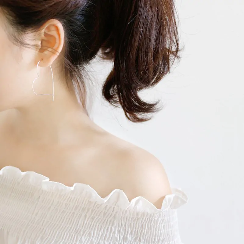 Hollow Big Heart 925 Sterling Silver Hoop Earrings - Image 4