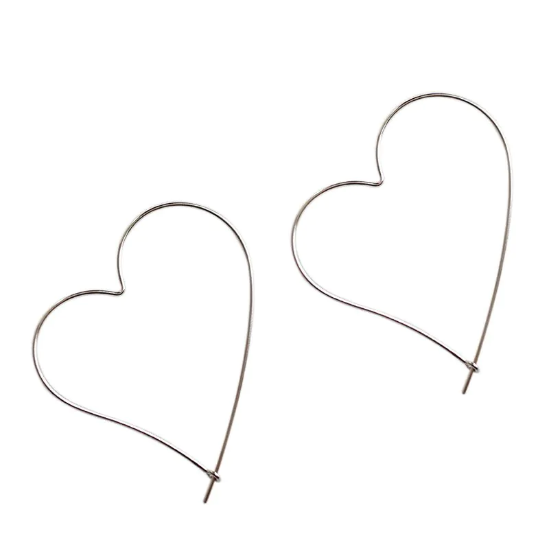 Hollow Big Heart 925 Sterling Silver Hoop Earrings