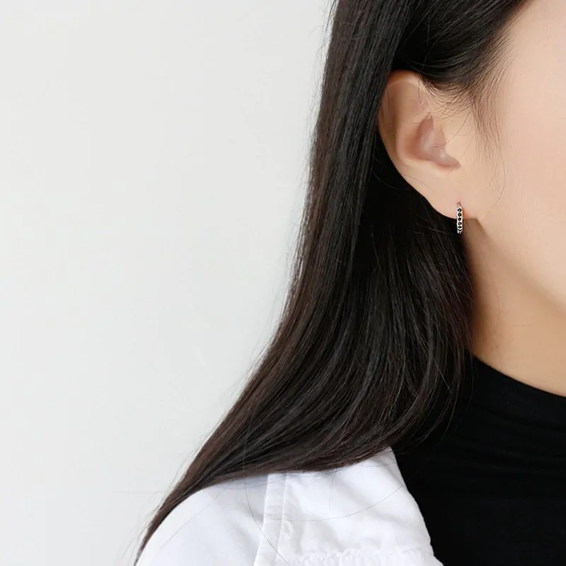 Classic CZ Mini Circle 925 Sterling Silver Huggie Hoop Earrings - Image 2