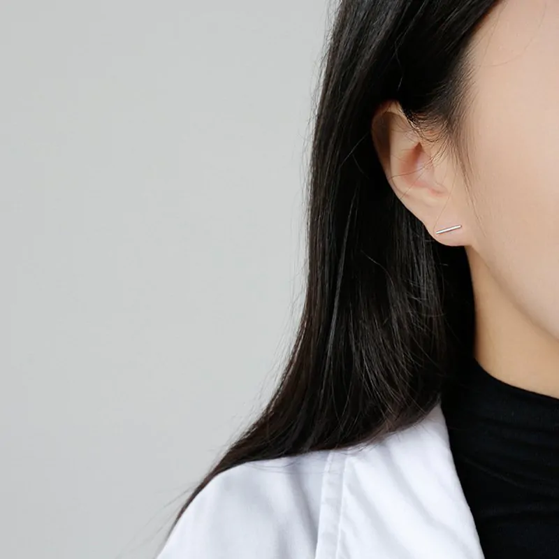 Minimalist Geometric Strip 925 Sterling Silver Stud Earrings - Image 3