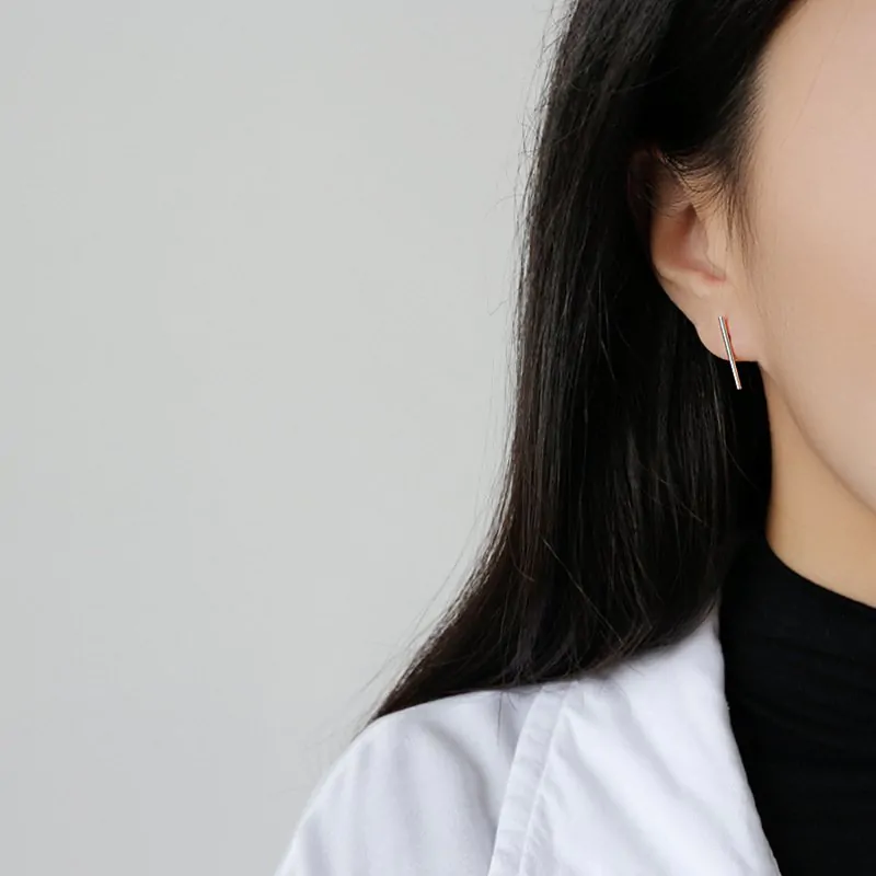 Minimalist Geometric Strip 925 Sterling Silver Stud Earrings - Image 4