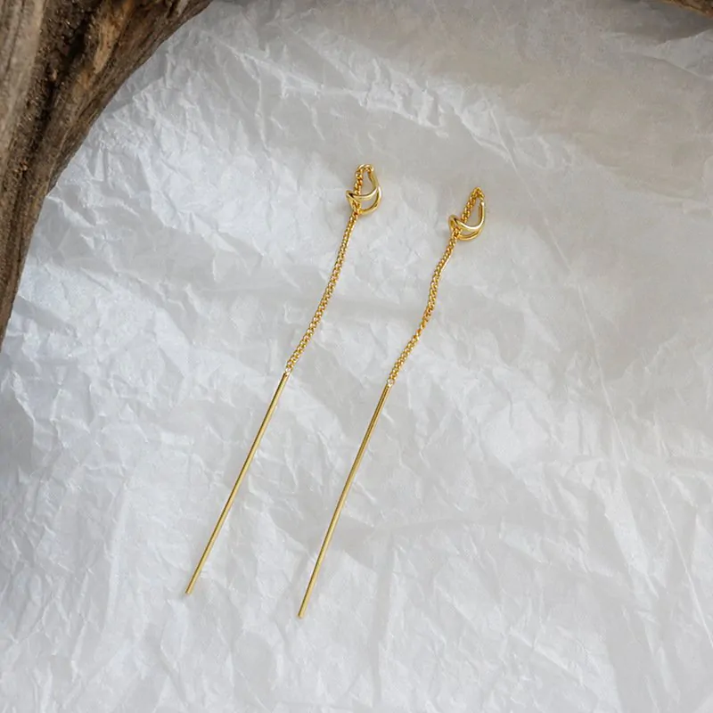 Asymmetric Geometric Triangle Tassels 925 Sterling Silver Thread Dangling Earrings - Image 2