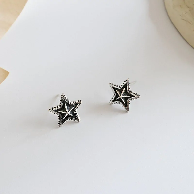 Vintage Stars 925 Sterling Silver Stud Earrings - Image 2