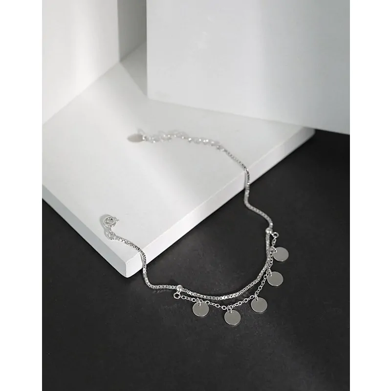 Double Layer Disc 925 Sterling Silver Bracelet - Image 2