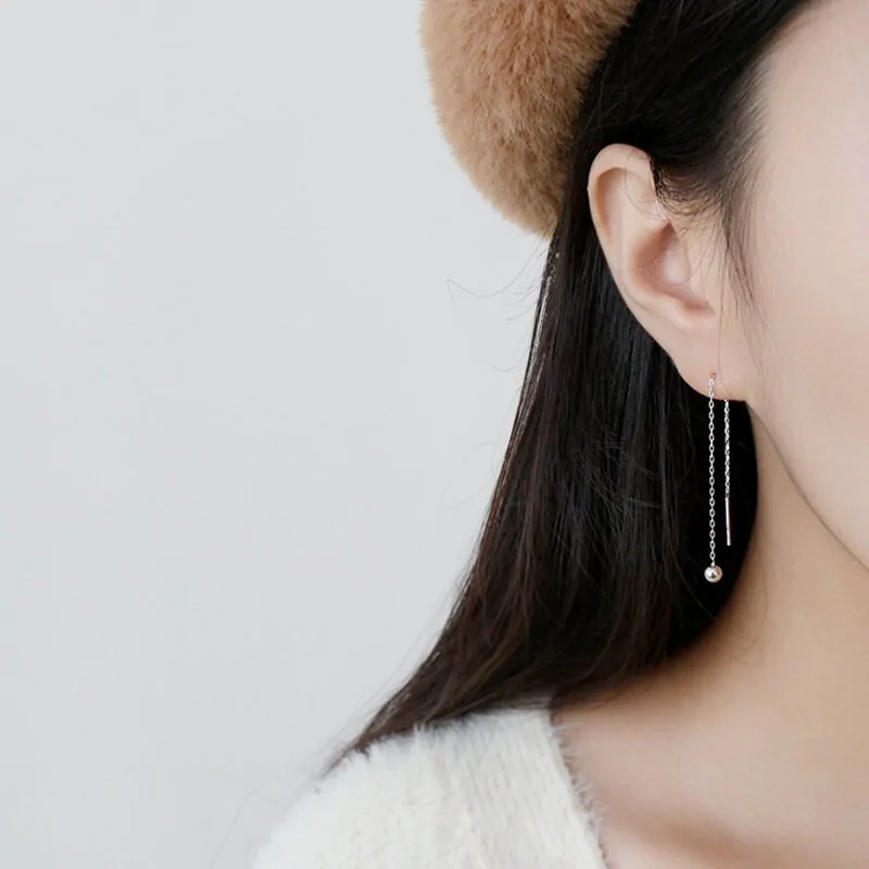 Mini Beads 925 Sterling Silver Thread Dangling Earrings - Image 3