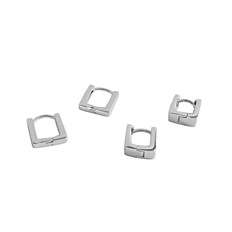Classic Geometric Hollow Square 925 Sterling Silver Hoop Earrings