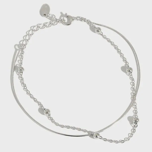 Double Layer Beads 925 Sterling Silver Bracelet
