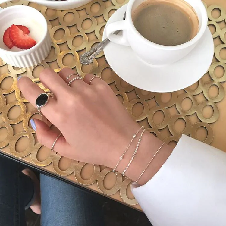 Double Layer Bead Chain 925 Sterling Silver Bracelet - Image 2