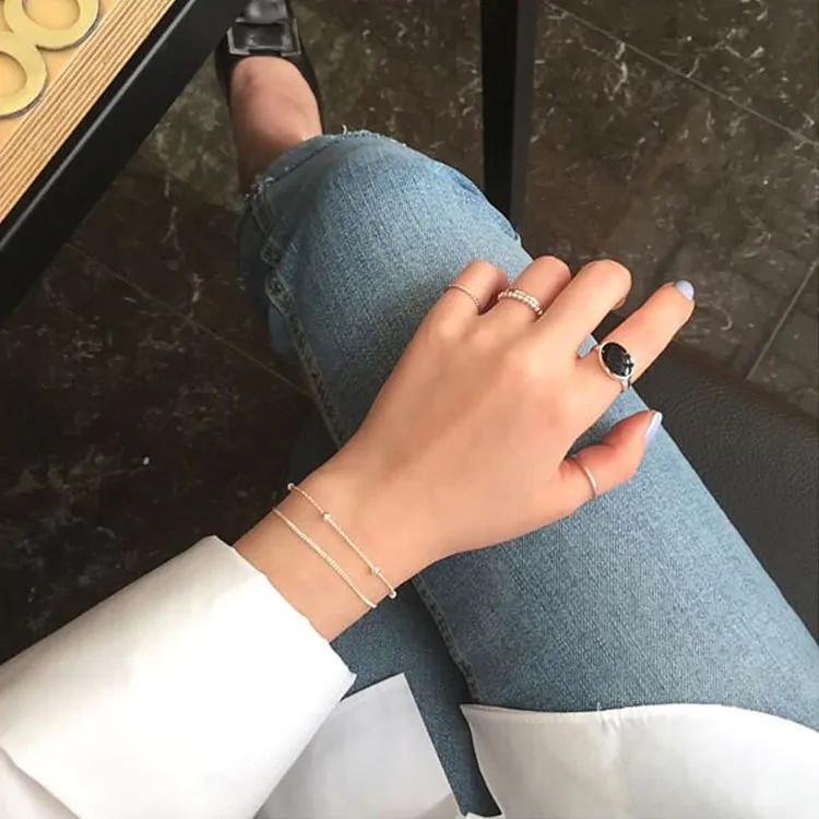 Double Layer Bead Chain 925 Sterling Silver Bracelet - Image 4