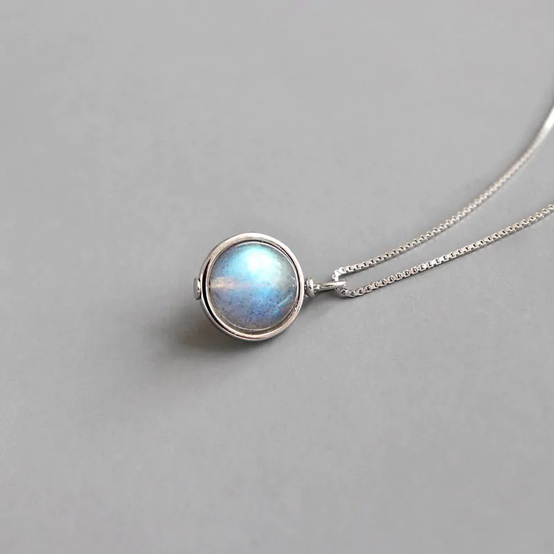 Round Natural Moonstone 925 Sterling Silver Necklace - Image 2