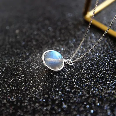 Round Natural Moonstone 925 Sterling Silver Necklace - Image 3