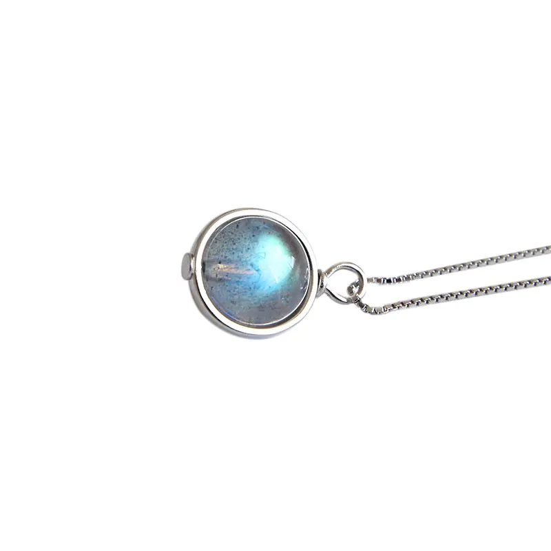 Round Natural Moonstone 925 Sterling Silver Necklace