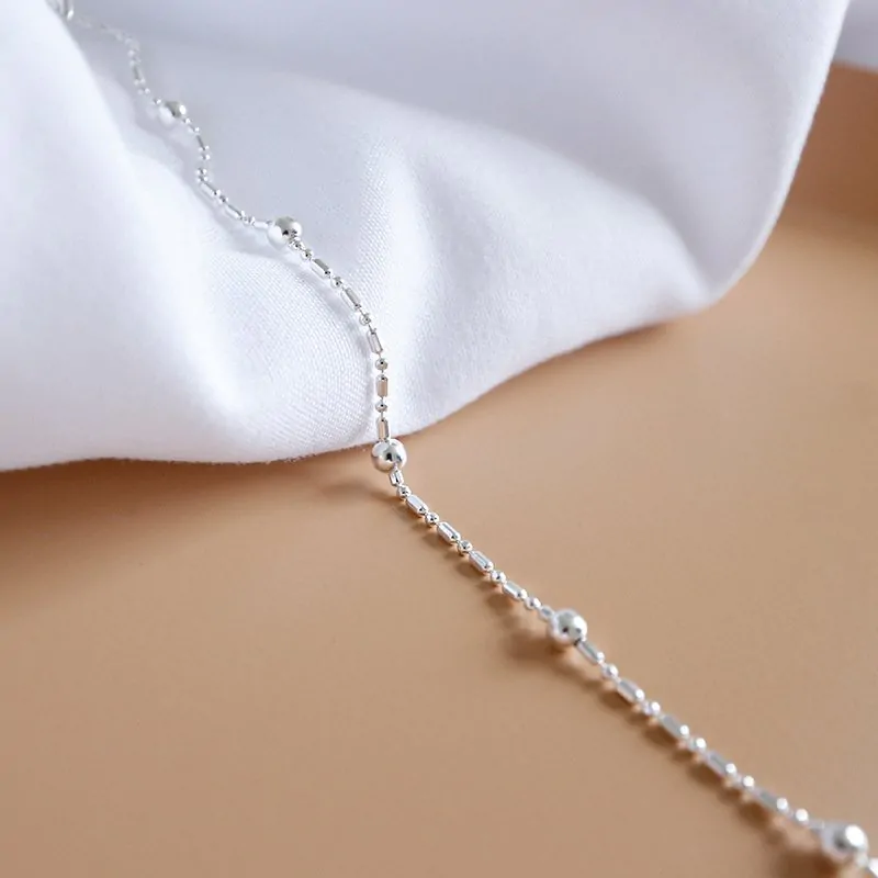 Simple Tube Ball Chain 925 Sterling Silver Anklet - Image 4