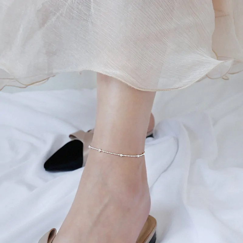 Simple Tube Ball Chain 925 Sterling Silver Anklet - Image 5