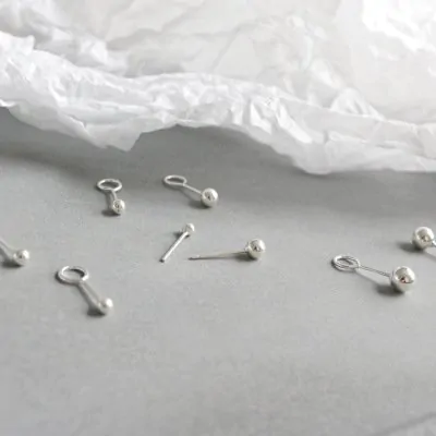 Round Bean Ball 925 Sterling Silver Stud Earrings - Image 2