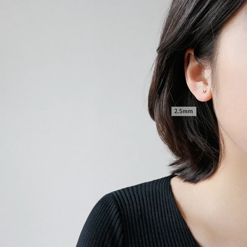 Round Bean Ball 925 Sterling Silver Stud Earrings - Image 3