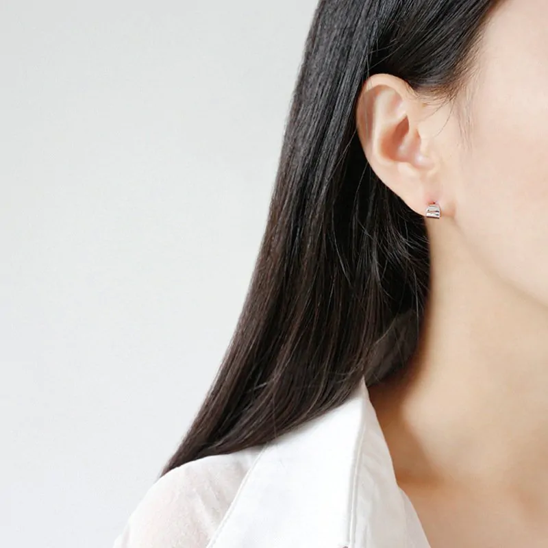 Mini C Shape Curve 925 Sterling Silver Stud Earrings - Image 2