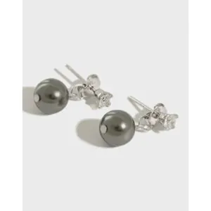 Round Shell Pearls CZ 925 Sterling Silver Stud Earrings
