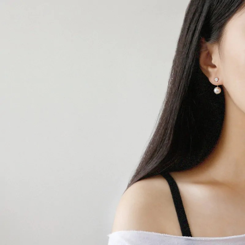 Round Shell Pearls CZ 925 Sterling Silver Stud Earrings - Image 3