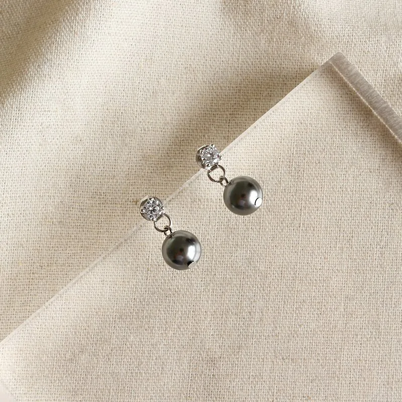 Round Shell Pearls CZ 925 Sterling Silver Stud Earrings - Image 4