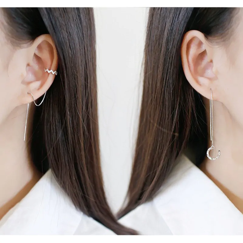 Elegant Wave Circle Tassles 925 Sterling Silver Non-Pierced Earrings - Image 3