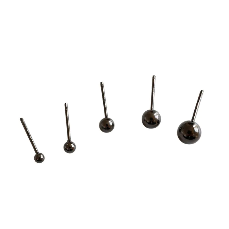 Black Round Bean 925 Sterling Silver Stud Earrings