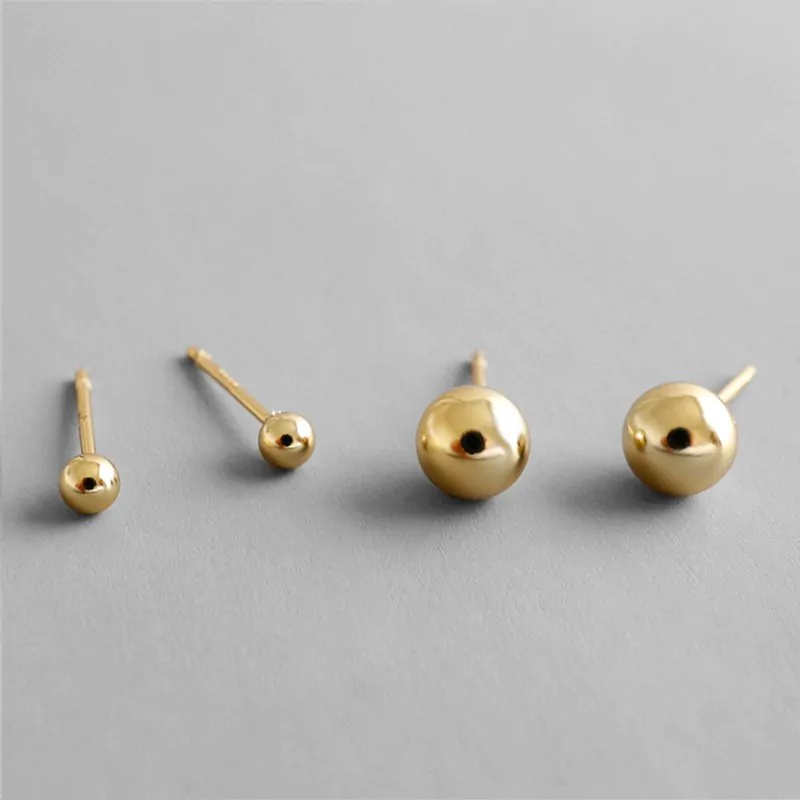 Minimalist Golden Beads 925 Sterling Silver Stud Earrings - Image 5