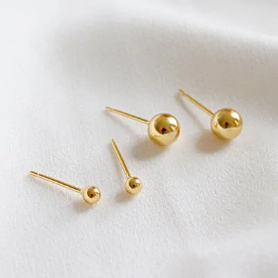 Minimalist Golden Beads 925 Sterling Silver Stud Earrings - Image 2