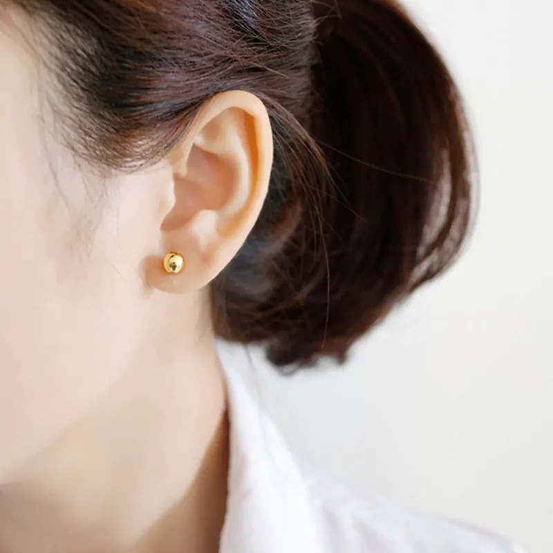 Minimalist Golden Beads 925 Sterling Silver Stud Earrings - Image 3