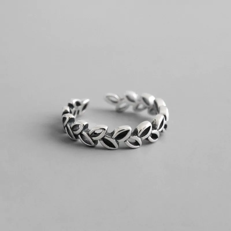 Vintage Hollow Leaves Branch 925 Sterling Silver Adjustable Ring - Image 2