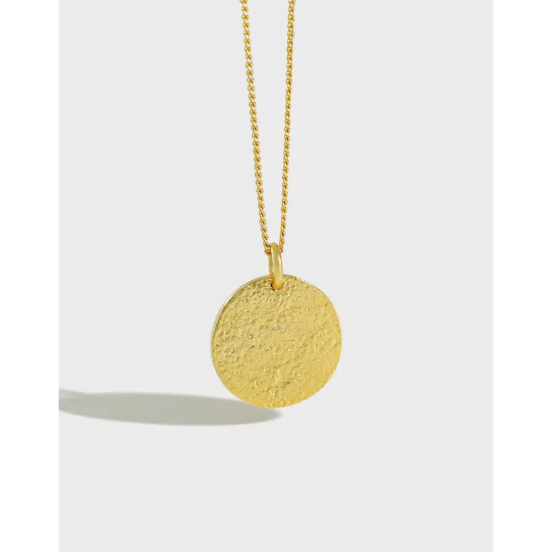 Geometric Frosting Round Tag 925 Sterling Silver Necklace