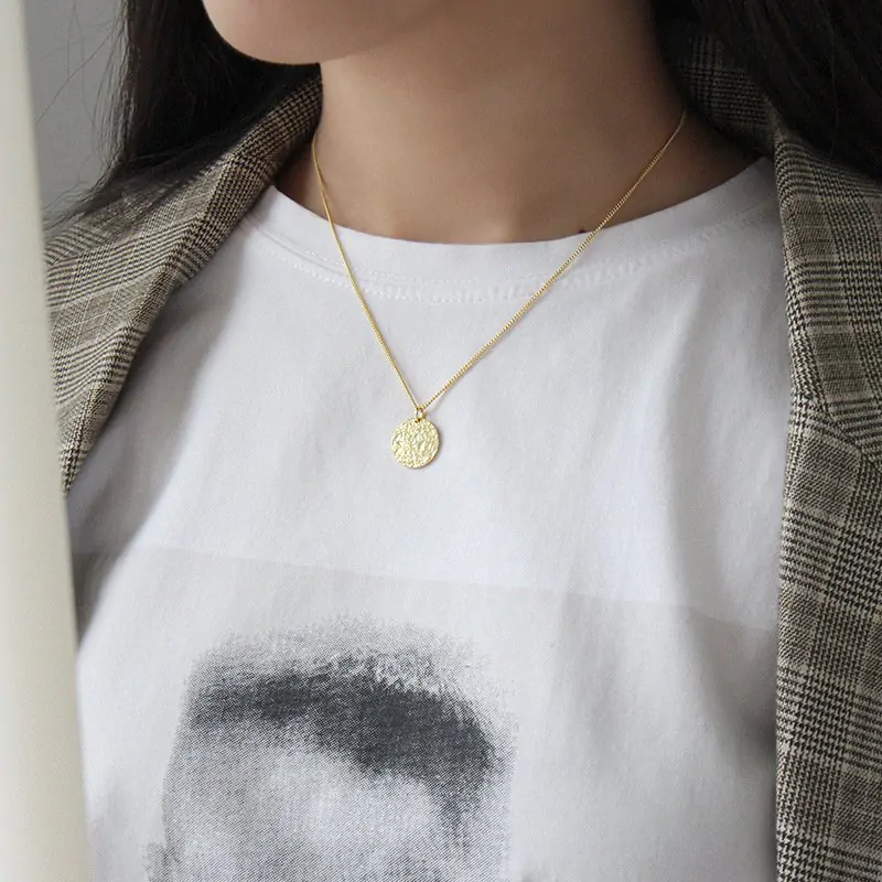 Geometric Frosting Round Tag 925 Sterling Silver Necklace - Image 3