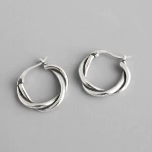 Vintage Twisted Cross Circle 925 Sterling Silver Hoop Earrings