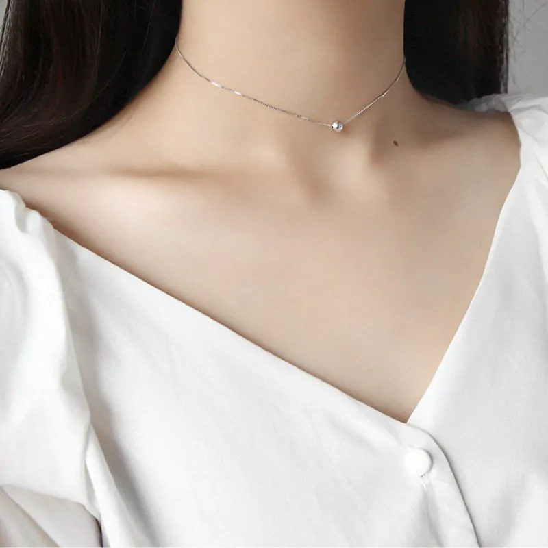 Minimalist Beads Ball 925 Sterling Silver Choker Necklace - Image 5