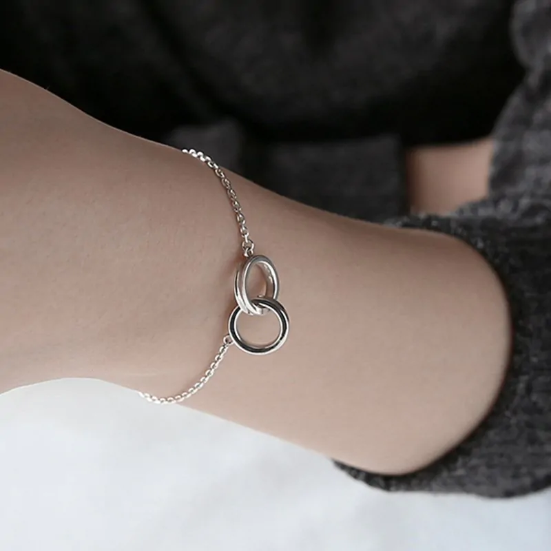 Double Loops Curb Chain 925 Sterling Silver Bracelet - Image 4